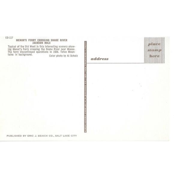 Tetons Jackson Hole Wyoming Menor's Ferry Crossing Snake River Postcard Unposted - Picture 2 of 2